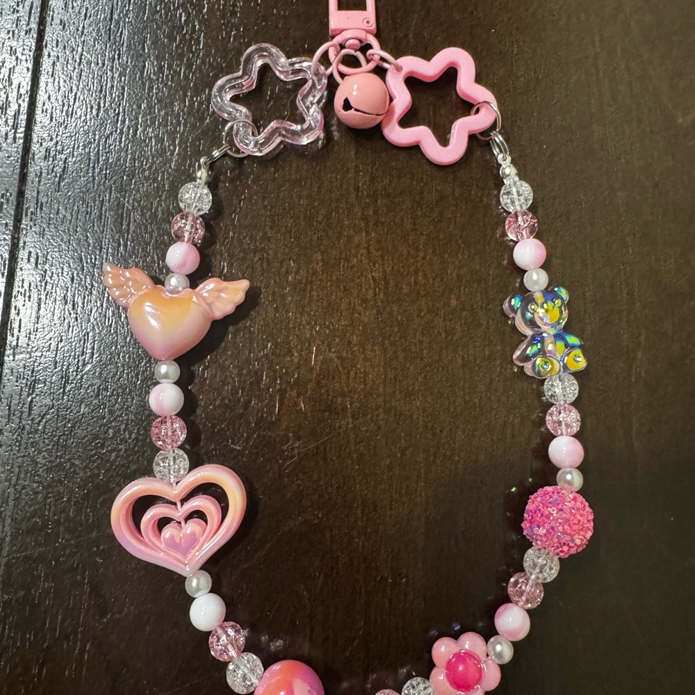 Pink beaded phone charm/keychain